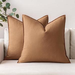 MIULEE 24x24 Inch Pack of 2 Decorative Linen Pillow Covers Boho Farmhouse Modern Soft Accent Euro Shams Throw Pillows for Bed Neutral Cushion Covers Sofa Couch Living Room Home Decor, Brown