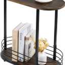 MyGift 21 Inch Tall Brown Wood Oval Side Table, 2 Tier Living Room Sofa End or Side Table with Bottom Storage