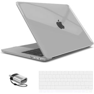 IBENZER Compatible with MacBook Pro 15 Inch Case 2019 2018 2017 2016 A1990 A1707, Hard Shell Case with Keyboard Cover & Type C Adapter for Mac Pro 15 Touch Bar, Crystal Clear, T15CYCL+1TC A