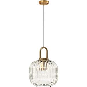 Brikey Brass Gold Pendant Light with Clear Glass, Ceiling Light for Bedside, Dining Table, Kitchen Island (7.8 Inch)