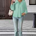 AlvaQ Womens Plus Size Tops Tie Front Long Lantern Sleeve V Neck Floral Applique Blouse Shirt L-4XL (Green, L)