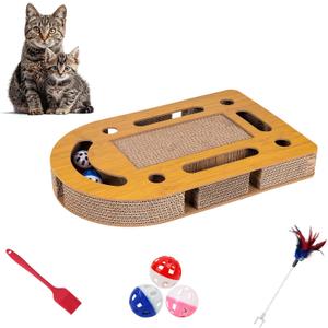 OHMU Interactive Cat Scratcher Toy, Wooden Puzzle Scratch Board