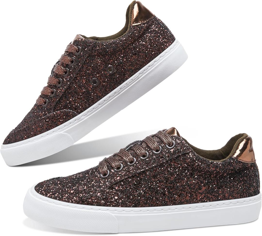 Jeekopeg Glitter Sparkly Fashion Sneakers Shoes Shiny Casual Shoes Bling Sequin Concert Low Cut Lace up Shoes 10