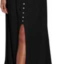 Minclouse Women's Elastic Tie Waist Button Down Maxi Skirts Casual Loose Flowy Swing Slit Front Dress (Large, Black)