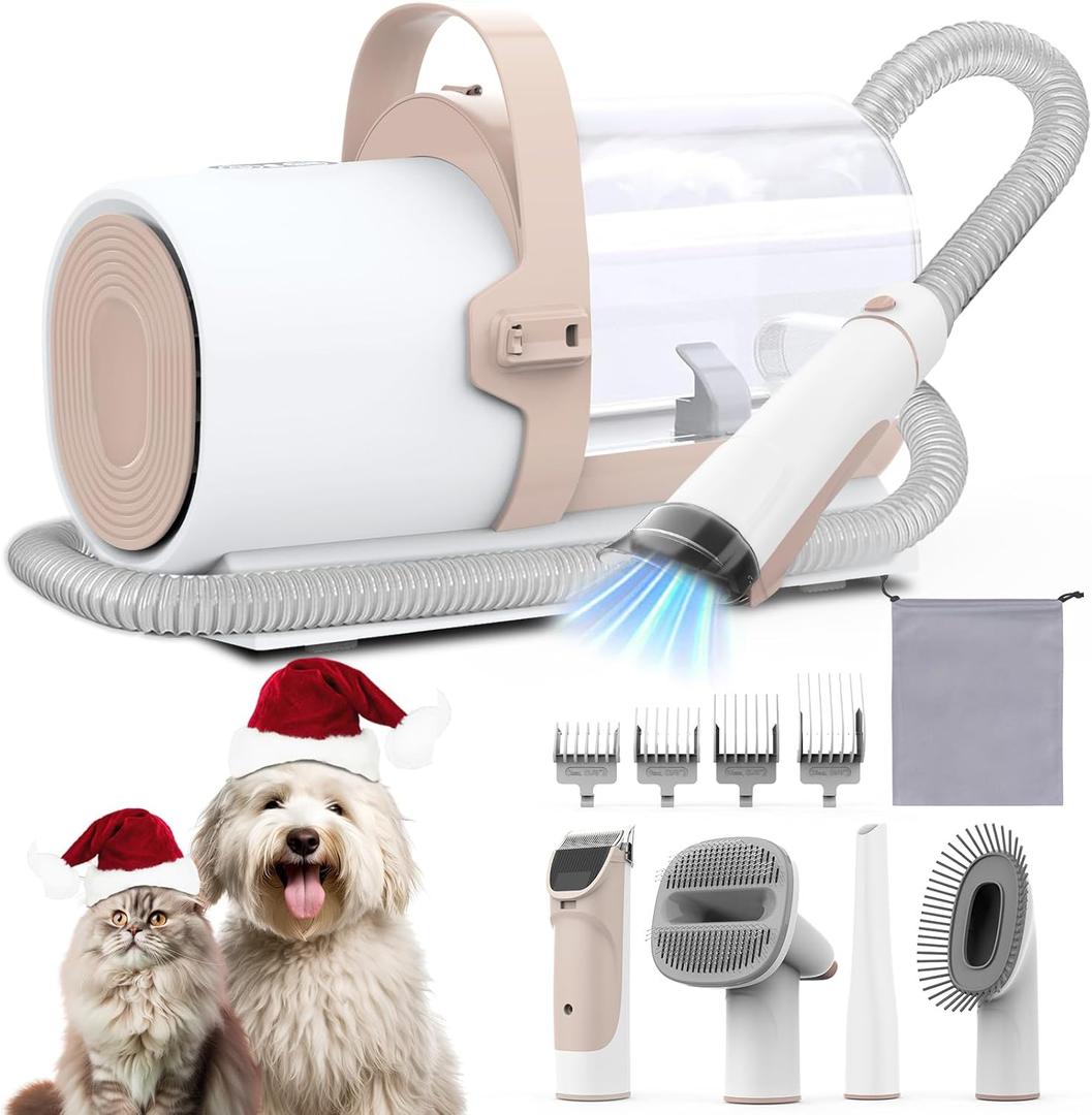 Dog Grooming Vacuum, Pet Grooming Kit with Dog Clippers, 2.5L Dust Cup 11000Pa Dogs Vacuum for Shedding Grooming, 5 Grooming Tools Home Cleaning in 1, Low Noise Pet Grooming Vacuum for Dogs, PG50 (Pink)