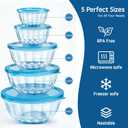 Thick Glass Mixing Bowls with Airtight Lids Set, 5-Piece Nesting Bowls for Baking & Meal Prep, BPA Free, Dishwasher Safe, 0.5/0.8/1.6/2.7/4.4 Quart - Blue, 4.5, 4.0, 3.5, 2.1, 1.5, 1.1, 0.7QT