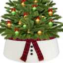 Knitted Christmas Tree Collar Red and Black Plaid Scarf Knit Christmas Tree Collars Stand Base Cover for Artificial Trees Farmhouse Rustic Ring for Xmas Tree Holiday Home Decoration