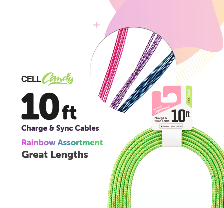 CELL CANDY Charge & Sync Cable for USB C to USB 10 ft Pink