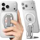 [2025 Newest] SUPERONE for Magsafe Phone Grip for Magnetic Kickstand Compatible with Mag Safe Finger Loop, 4-in-1 Phone Ring Holder Strap for Magnetic iPhone 17/16/15/14/13/12 (Silver)