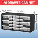 Akro-Mils 26-Drawer Plastic Drawer Storage Cabinet for Garage Organization, Bead Organizer, Building Bricks Storage, Teacher Toolbox, Makeup Organizer, 20" W x 6" D x 10" H, 10126 Black