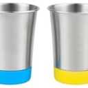 Elk and Friends Stainless Steel Kids + Toddler Drinking Cups | 12oz Tumblers with Colored Base | Durable + Stackable | Travel, Camping + Outdoors | Dishwasher Safe | 4 Pack