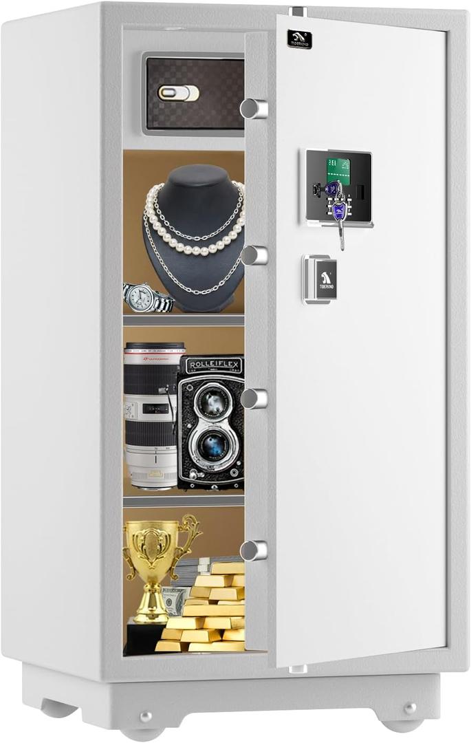 US STOCKTIGERKING 7.2 Cubic Feet Extra Large Heavy Duty Safe Box, Home Safe with Double Safety Key Lock and Separate Lock Box, Digital safe with 2 Removable Shelf for Home Hotel Office,132lbs (White)
