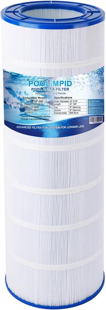 Pool Filter Cartridge Compatible with PAP200, CC200, Clean & Clear 200, R173217, Unicel C-9419, Filbur FC-0688, 59054400, 200 sq.ft Filter Cartridge, 1 Pack