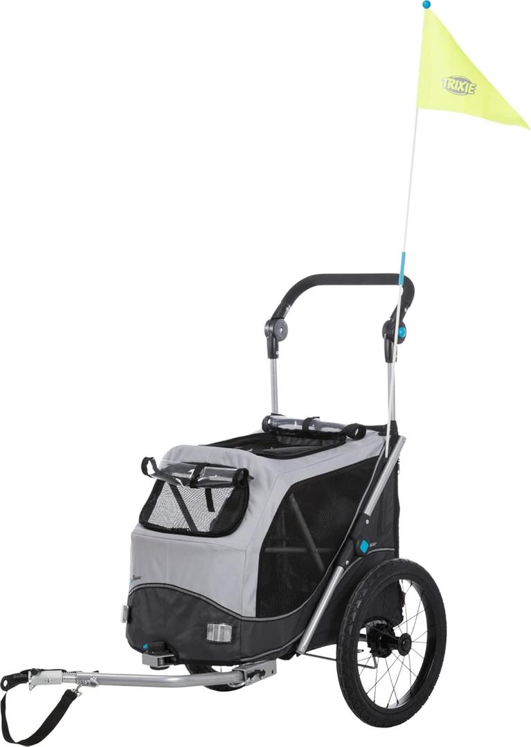 TRIXIE Quick-Fold Convertible Dog Bike Trailer, Quick Set-up and Fold Down, Easily Converts to Pet Stroller (Medium)