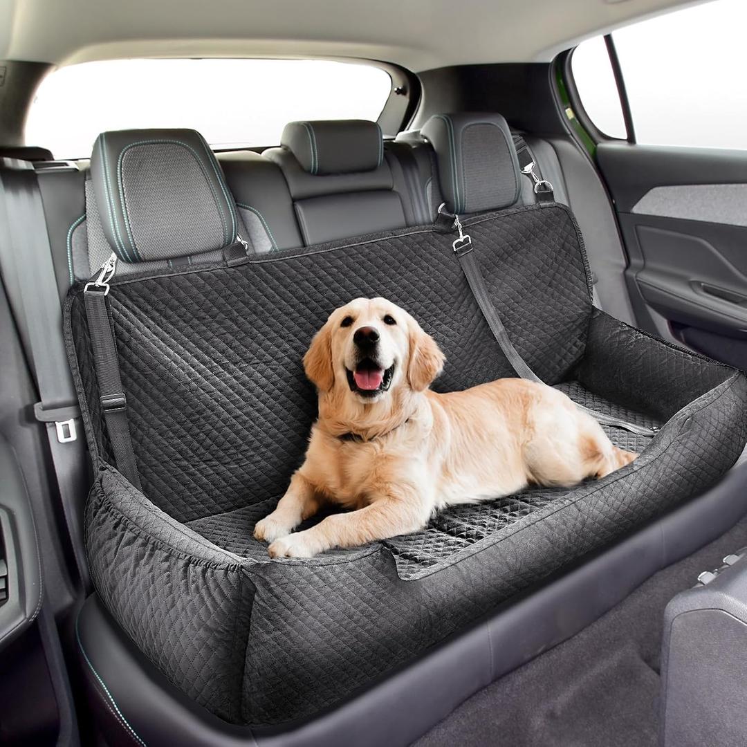 Suzile Dog Car Seat Bed for Large Under 100lbs Dogs Fully Detachable and Washable Car Bed with Safety Tethers Comfortable Dog Protector for Home Travel Camping, 49'' x 22" (Black)