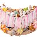 Large Stuffed Animal Hammock, 59'' L Wall Hanging Net for Stuffed Animal Storage, Boho Macrame Toy Net Hammock for Kids Girls Bedroom Playroom Nursery Decor Plushie Teddy Bear Storage - Pink