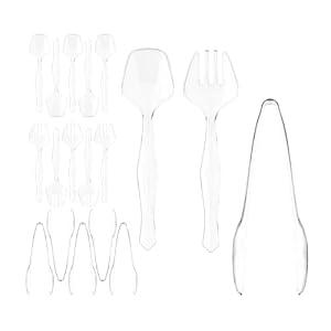 18 Pcs Clear Plastic Serving Utensils Set - 6 Clear Plastic Serving Spoons, 6 Tongs And 6 Forks - Heavy Duty Disposable Serving Utensils Set For Parties