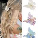 NAISIER Hair Clips, 3 Pack Butterfly Hair Clips Tortoise Shell Hair Claw Clips Jaw Clips 2.3 inch, Hair Accessories for Girls & Women (Mixed color, Blue, White, Pink-Purple)