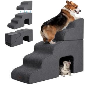 Garnpet Dog Stairs for High Beds with Tunnel, 5Step Dog Steps for Small Dogs and Cats, Foldable Pet Stairs for High Bed Climbing, NonSlip Balanced Pet Step Indoor, Dark Grey