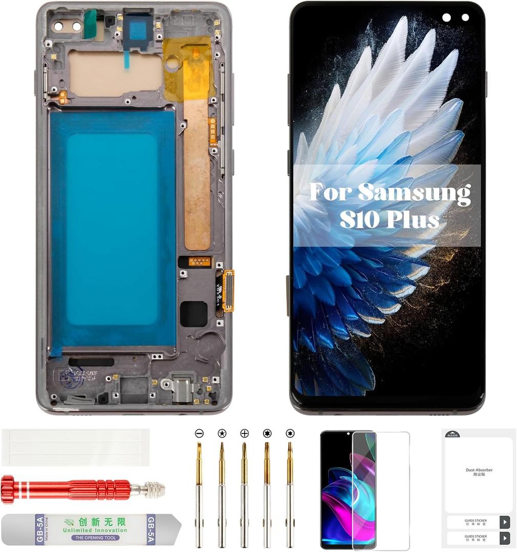 TFT for Samsung S10 Plus Screen Replacement for Samsung S10 Plus Display for Samsung Galaxy S10 Plus LCD Touch Digitizer Screen Replacement with Frame Black SM-G975 (Without Fingerprint Function)