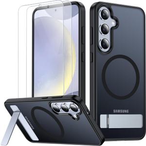 SPIDERCASE Magnetic for Samsung Galaxy S24 Plus Case,[3 Stand Ways][ Military Grade Drop Protection] with Invisible Stand Translucent Cell Phone Gaming Finger Sleeves, Black