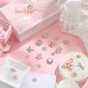 Giegxin 96 Pcs Rhinestone Buttons for Crafts Clothes Faux Pearl Embellishments Pink Butterfly Rhinestone Flower Buttons Vintage Women Pearl Brooch for Jewelry Making, DIY, Bags Shoes Supplies