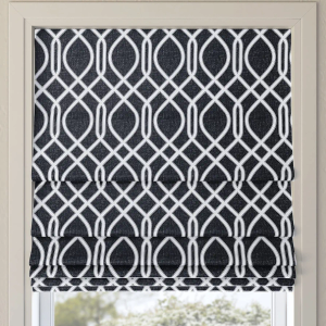 Sun Zero Dyer Modern Trellis Total Blackout Cordless Roman Shade, 31" x 64", Navy Blue