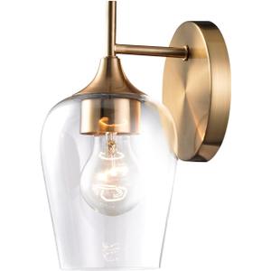 Hamilyeah Brass Wall Sconce Lighting Fixture, Gold Bathroom Lighting with Clear Champagne Glass Shade, Classy and Simple Wall Lights for Bedside, Theater, Dining Room,Rest Room (1 PACK)
