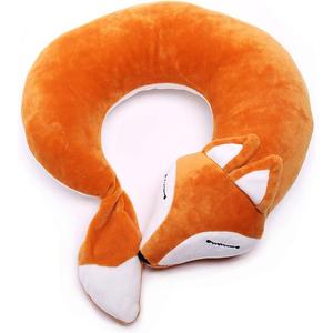 Travel Pillows Planes Fox Animal U-Shaped Neck Pillow Plush Fur Warm Cartoon Comfortable Luggage Pillow for Airplanes Car Train (A-Brown)
