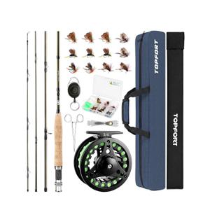 TOPFORT Fly Fishing Rod and Reel Combo Starter Kit, 4 Piece Lightweight Ultra-Portable Graphite Fly Rod Complete Starter Package with Carrier Bag, Large Color: 5/6# 2.43m 8FT Fly Fishing Rod and Reel Combo