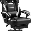 GTPLAYER Gaming Chair with Footrest, Big and Tall Game Chair 350lb Racing Style Computer Chair, Ergonomic Executive Office Chair High Back with Lumbar Support and Recliner, White