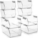 HOMESTEAD Set of 8 Stackable Storage Bins, 4 Large + 4 Small Clear Plastic Organizer Bins, Open Front Design for Kitchen Pantry, Fridge, Cabinet, Bathroom Organization and Bulk Snack Storage