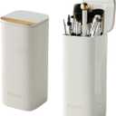 Makeup Brush Holder with Lid, Automatic Lifting Waterproof Dustproof Makeup Brushes Organizer for Vanity Desktop Bathroom Countertop(White)