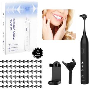 Electric Dental Flosser| Tongue Scrapper| Gum Massager and Stimulator for Adults and Kids| 60 Reuseable Floss Heads| A Better Alternative to Water Flosser