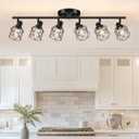 6-Lights Black Semi Flush Mount Ceiling Light, Multi-Directional Ceiling Light Fixtures, Rotatable Kitchen Track Lighting Fixtures with Wire Cages for Living Room, Dining Table, Foyer