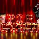 Aurelema Popcorn 6.3" Light up Letters Sign Party Decorations Battery Powered Marquee Lighted Sign LED Alphabet Letter Lights for Christmas Night Party Birthday Home Tabletop Decor Supplies Xmas Gift