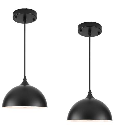 LWWHQ 9.8 inch Kitchen Pendant Light 2 Pack, Black Dome Pendant Lights Kitchen Island, Modern Farmhouse Pendant Lights for Kitchen Island Dining Room Bedroom