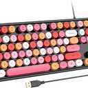 USB Wired Computer Keyboard - Retro Typewriter Keyboard - Full Size Office Keyboard with Number Pad, Caps Indicators, Foldable Stands, for PC Laptop Desktop Windows (Black Colorful)