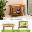 24" Solid Teak Shower Bench with Towel Bar & Storage Shelf - Waterproof Bath Stool with Fixed Non-Slip Feet, 300lbs Capacity