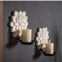 Farmhouse Candle Sconces Set of Two, Handcarved Wall Candle Holders Decorative, Flower Pattern, Distressed Finish Rustic Candle Holder Wall Decor for Living Room, Hallway