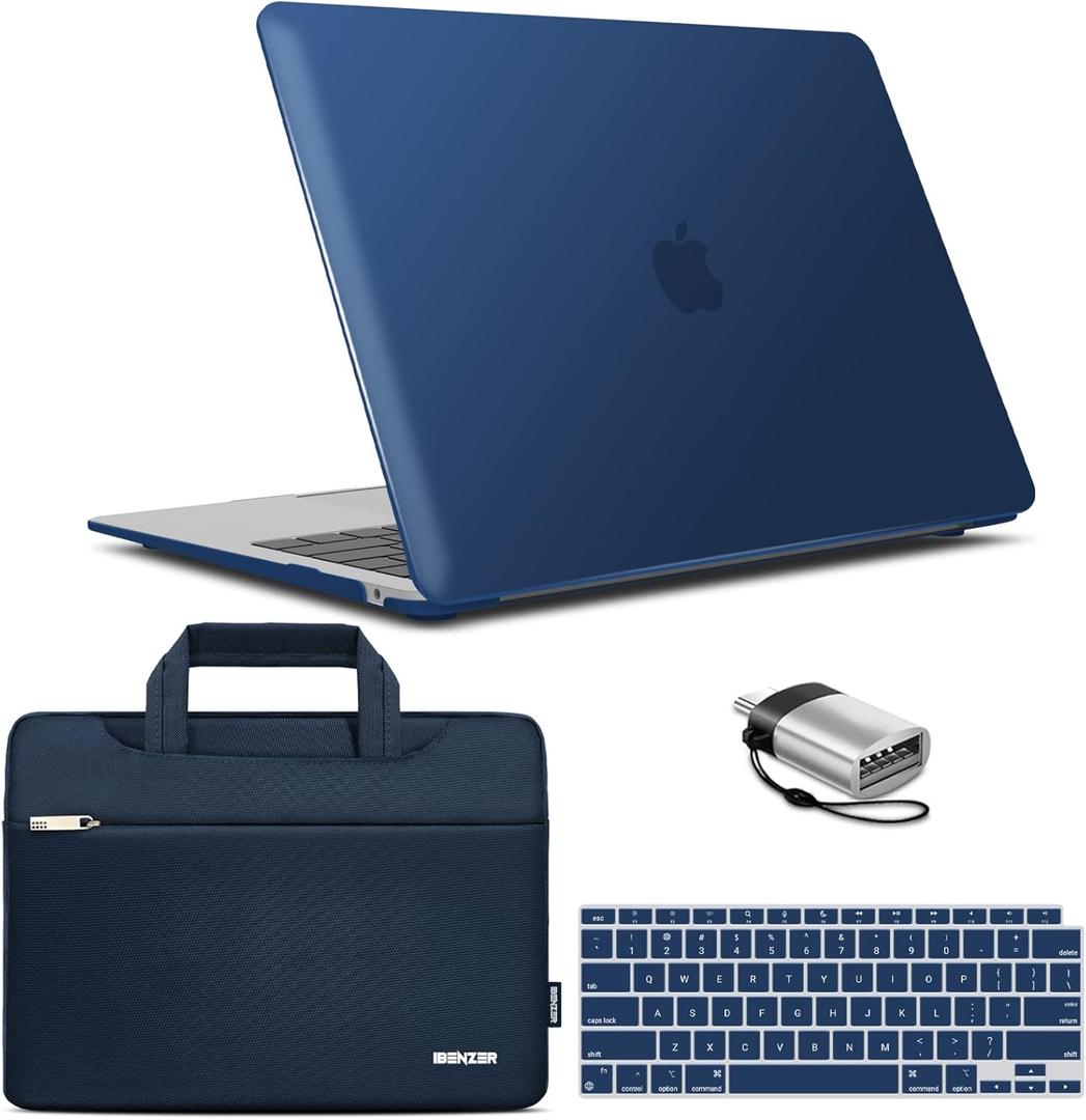 IBENZER Compatible with New MacBook Air 13 inch Case 2022 2021 2020 M1 A2337 A2179 A1932, Hard Shell Case & Sleeve & Keyboard Cover & Type C for Mac Air 13 with Touch ID, Navy Blue, MAT13-NVBL+3