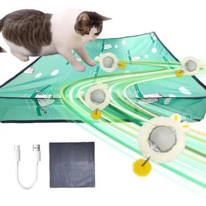 ZVGV 2 in 1 Interactive Cat Toys for Indoor, Toy Fast Rolling Ball in Play Mat, Kitten Automatic Toy Motion Activate, Rechargeable Kitten Toys Ball(Green)
