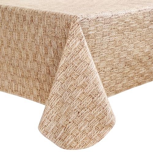 Walrus Heavy Duty Vinyl Tablecloth with Flannel Backing Waterproof Oil-Proof Plastic Table Cloth Stain-Resistant Wipeable Rectangle or Square Table Cover for Indoor and Outdoor (Weave, 60X102 Inch)