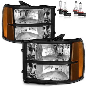 Headlights W/Bulbs for 2007-2013 GMC Sierra 1500/2007-2014 Sierra 2500 HD 3500 HD Halogen Headlamp Replacement Driver & Passenger Side