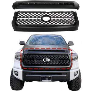 Front Grille Grill & Hood Bulge Fit For 2014 2015 2016 2017 2018 2019 2020 Toyota Tundra 2pc kit,Matte Black