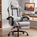 GTPLAYER Gaming Chair Fabric with Pocket Spring Cushion,Computer Office Chair with Lumbar Support for Adults Linkage Armrests and Footrest Ergonomic Gamings Chairs Height Adjustable LightGray, 20 inches