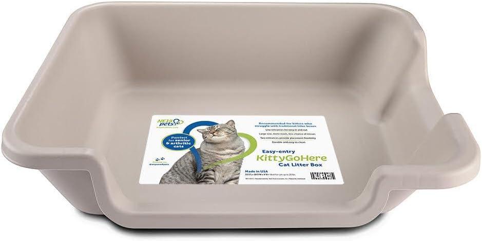 KittyGoHere 2.0 Easy Entry Cat Litter Box, Two Entrances, Large Misty Gray