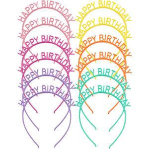 12 Pack/6 Pairs Candy Color Happy Birthday Headbands with Teeth Plastic Hair Hoops Bands Clasps Party Decoration Tiara Crowns Accessories for Toddlers Kids Teens Girls Women