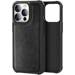 ONES for iPhone 13 Pro PU Leather Case 『 Four Corner Airbags 』『 Anti-Fingerprint 』『 TPU Bumper Non-Slip 』『Wireless Charging』 Sturdy Impact Absorb Shockproof Hard Cover - Black Pack of 2