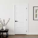 JUBEST 32"x80" Left-Hand Prehung Interior Door with Knock Down Jamb Kit & Matte Black Hinges, 5-Panel White Primed Hollow Core Molded Door Slab with Bore & Hinge Cutout, Durable & Sturdy, No Handle